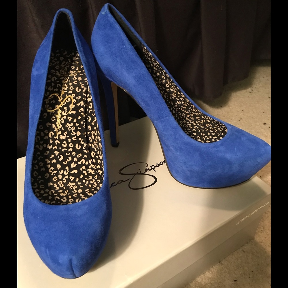 Jessica Simpson cobalt blue suede heels.